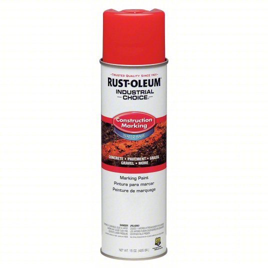 A 17 oz can of Rust-Oleum M1400 Construction Marking Paint, featuring a red cap and label with a water-based formula for marking concrete, pavement, grass, gravel, and more.